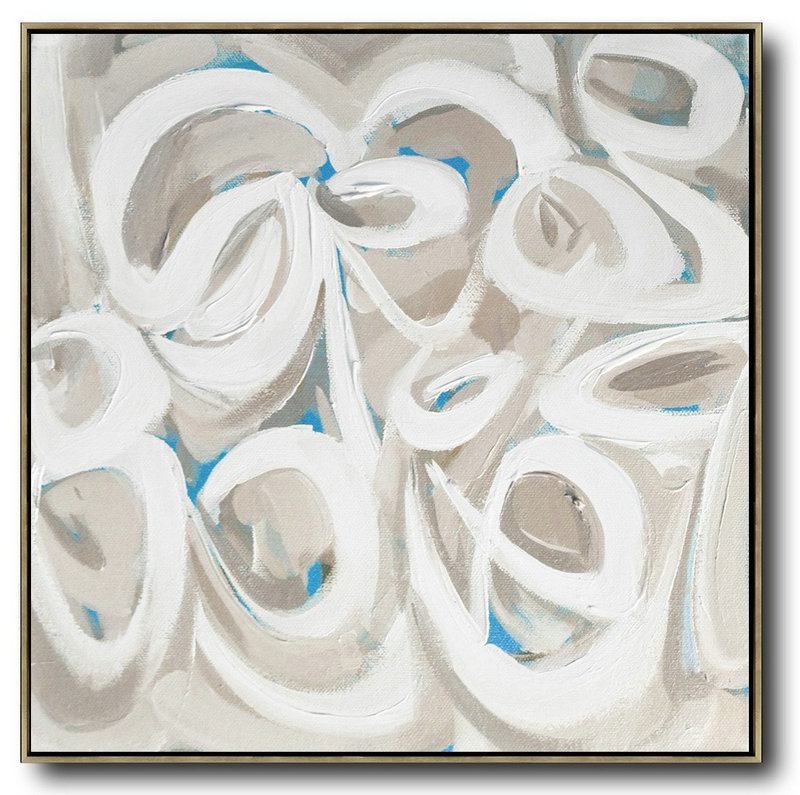 Hand Painted Extra Large Abstract Painting,Oversized Palette Knife Painting Contemporary Art On Canvas,Size Extra Large Abstract Art,White,Grey,Sky Blue.etc